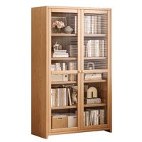 林之语实木防尘书架落地一体靠墙置物架家用客厅储物收纳柜书柜落地带门 【全实木双开门】五层60cm原木