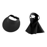 牧佰澜防晒面罩女夏季防紫外线凉感脖套户外骑行护脸护脖挂耳面巾口罩 无痕防晒帽+全脸面罩 黑色 均码