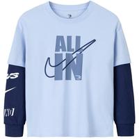 NIKE 耐克童装男女纯棉长袖t恤假两件儿童长t打底衫 石南蓝 160 /76 【身高152-158cm】