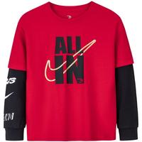 NIKE 耐克童装男女纯棉长袖t恤假两件儿童长t打底衫 学院红 130 /64 【身高116-122cm】