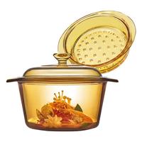 VISIONS康宁3.2L耐热玻璃深汤锅和玻璃蒸格组合 玻璃锅蒸锅煮锅炖锅 3.2L晶致锅+琥珀色蒸格 20cm