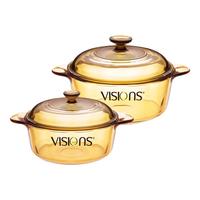 VISIONS康宁锅具2件套 1.25L奶锅和2.25L汤锅耐热玻璃锅锅具套装 VS12+VS22锅具组合