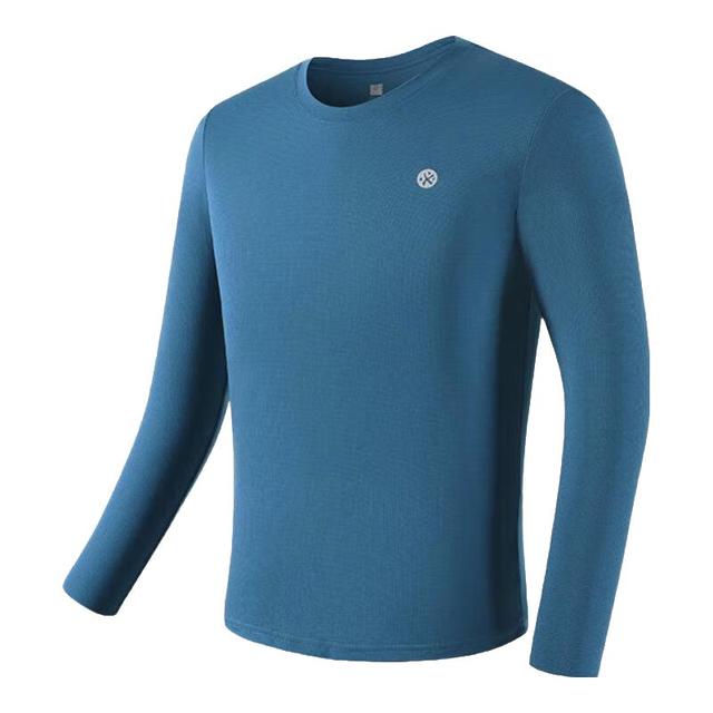 必迈 魔方速干长袖高弹力马拉松跑步运动套头衫柔软吸湿长袖T恤 天青色 L 男