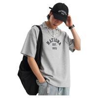 XAKA花灰色polo衫短袖男夏天美式潮牌宽松重磅珠地棉翻领半袖上衣