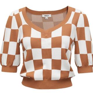 ONLY 春季小心机V领薄款格子针织衫女