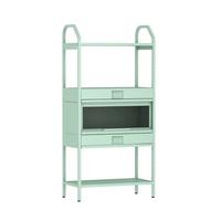 易合餐厅落地多功能层高可调置物架家用多层带抽屉书柜客厅收纳储物架 可组合柜 60*165*40cm 白/绿 哑光绿