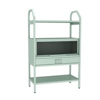 易合餐厅落地多功能层高可调置物架家用多层带抽屉书柜客厅收纳储物架 可组合柜 60*130*40cm 白/绿 哑光绿