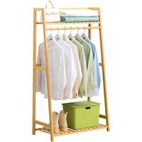 木马人家用客厅简易衣帽架落地衣架衣服架衣架卧室多功能置物架收纳架子 【升级特厚纯竹】原色50长