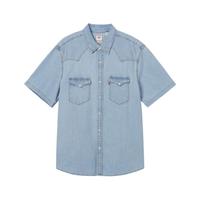 Levi's李维斯25年春夏男士复古美式时尚简约休闲短袖牛仔衬衫 浅蓝色 L