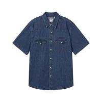 Levi's李维斯25年春夏男士复古美式时尚简约休闲短袖牛仔衬衫 蓝色 M