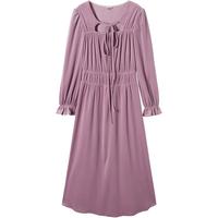 DUIBAI 冬装复古美式褶皱系带领女式长袖连衣裙