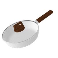 EWIWE麦饭石色不粘锅平底锅牛排煎锅烙煎饼家用电磁炉燃气灶适用 25cm/白色荷韵/有盖 炉具通用型