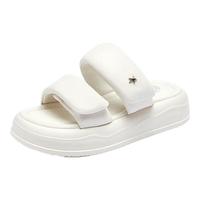 骆驼（CAMEL）年休闲一字拖时尚休闲凉拖鞋厚底增高外穿拖鞋 L24M051634米白 35