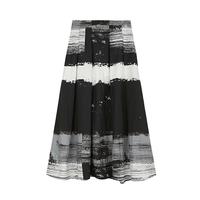 S.DEER圣迪奥春季女装文艺风高腰条纹晕染百褶A字伞裙S24161104 灰/67 M 165