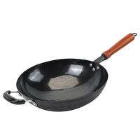 阎铁匠章丘炒锅铁锅 炒菜锅无涂层家用不易粘锅圆底轻便炒勺锻打已开锅 36cm黑锅镜面木把带耳7-9人D 36cm 圆底炒锅