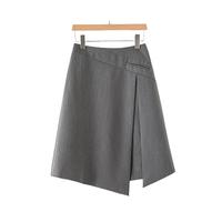 晚白【直降】时尚简约裙子百搭纯色通勤高腰通勤小A短裙 灰色 S