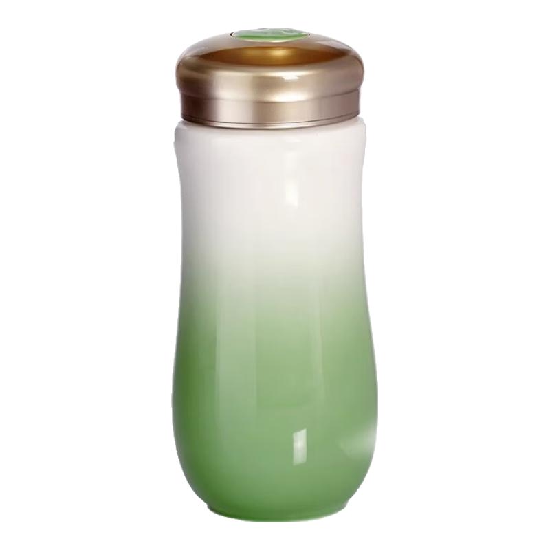 乾唐轩活瓷杯【佳品】甜心水杯茶杯陶瓷杯子随手杯手工女士 甜心-白果绿(双层330ml)