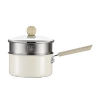 炊大皇奶锅不粘锅麦饭石小汤锅宝宝婴儿辅食牛奶锅双层小蒸锅电磁炉燃气 【白色颜值款 +304蒸笼】 16cm