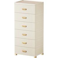 JEKO&JEKO抽屉式收纳柜卧室客厅储物柜衣柜床头柜玩具零食整理柜五斗柜六层 轻奢57cm宽-6层柜【皮革垫】奶白