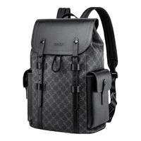 马克华菲百搭休闲商务双肩包男士大容量电脑背包经典印花潮流时尚旅行书包 铅咖色双肩包+真皮钱包