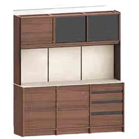 续写实木岩板餐边柜靠墙一体黑胡桃木轻奢洞石橱柜收纳储物置物柜 1.8米踢脚线抽屉款