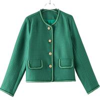 晚白【直降】粗花呢气质小香风通勤减龄休闲短款外套女 绿色 XL