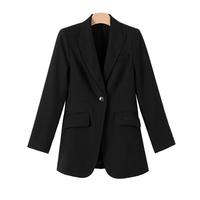 晚白【直降】时尚休闲简约纯色外套气质翻驳领通勤西装女 黑色 M