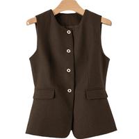 晚白2025春款时尚简约气质羊毛外套百搭韩系休闲百搭马甲女 深棕色 S