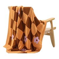 ELLE DECO半边绒格子毛毯毛巾被空调毯夏季午睡沙发办公室小毯子伯爵奶栗