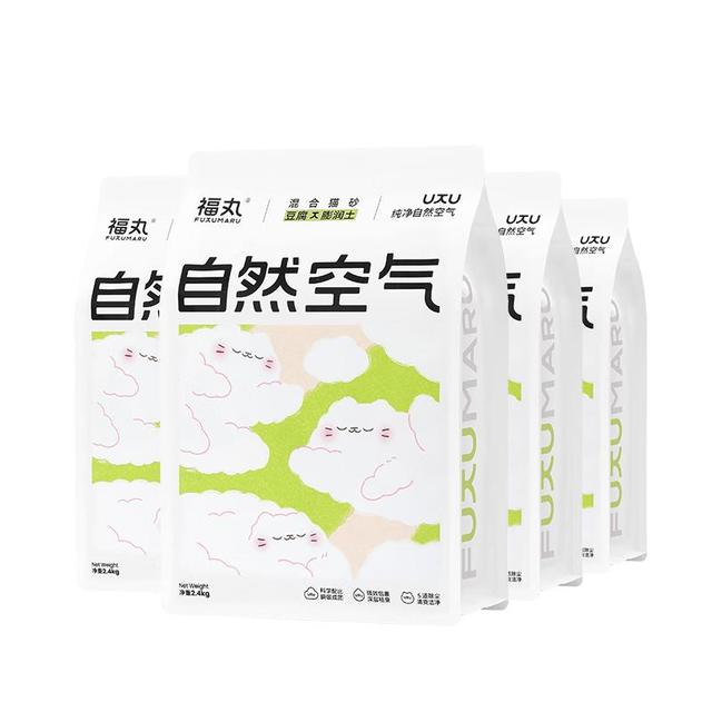 福丸 豆腐木薯膨润土混合猫砂 除臭抑菌低尘 原味升级专供款2.4kg*4