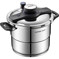 苏泊尔（SUPOR）304不锈钢防爆高压锅燃气压力锅电磁炉通用 家用双耳悦旋带蒸格 6L【100KPA高压】 22cm 巧易开