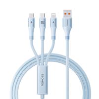 罗马仕数据线三合一充电线6A快充100W/66W充电器线一拖三头适用苹果iPhone16/15华为Type-C手机1.2m蓝色