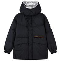 安德玛(Under Armour)男女童中长款羽绒服秋冬连帽防风羽绒服244306523 黑色 130cm