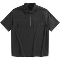 太平鸟男装 半拉链polo衫男宽松翻领大口袋时尚polo衫 黑色(宽松) XL