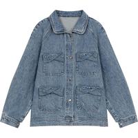 妖精的口袋复古蓝色牛仔外套女2025早春扭结口袋设计减龄上衣 水洗牛仔蓝色 S