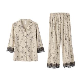 安之伴【新中式】睡衣女春秋安式糯糯棉复古蕾丝休闲女士家居服可外穿