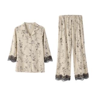 安之伴【新中式】睡衣女春秋安式糯糯棉复古蕾丝休闲女士家居服可外穿