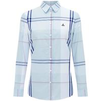 Navigare意大利小帆船长袖衬衫女士春秋季通勤百搭格子休闲衬衣女时尚内搭 蔚蓝/白 L