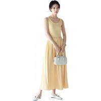 伊芙丽(eifini)【天鹅裙】伊芙丽U领显瘦收腰气质伞摆背心连衣裙女2025春季 柠檬黄常规版 M 105-120斤