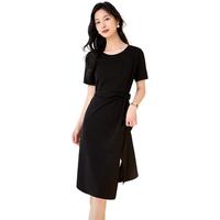 初申夏季短袖连衣裙女系带收腰显瘦优雅气质通勤小黑裙S52Q050