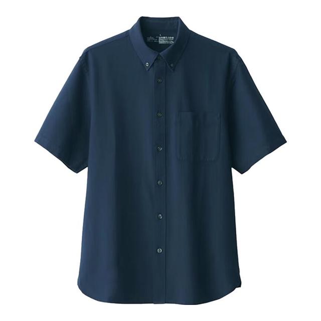 無印良品 MUJI 男式 棉水洗牛津 纽扣领短袖衬衫 纯棉全棉衬衣外套 ACC01C2S 藏青色