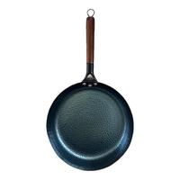 万代传木把手章丘款平底煎锅无涂层锻打熟铁锅家用牛排煎蛋锅不易粘锅 鱼鳞款单锅【4-6人使用】 32cm