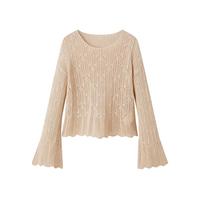 【24年秋冬款】圆领针织衫镂空喇叭袖短款小个子别致毛衣