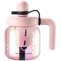 物生物玻璃杯高颜值水杯女大容量茶水分离泡茶杯子夏季办公室宿舍花茶杯 粉莓夹心 730ml