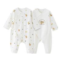 好孩子婴儿连体衣A类全棉长袖连体衣 5A抗菌连身衣 夏季空调爬爬服2件装 米白-系带款 66cm