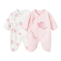 童泰婴儿连体衣新生儿衣服四季0-6月初生宝宝哈衣爬服纯棉内衣2件装 粉白花朵（四季款） 59cm (1-3个月身高55-60cm)