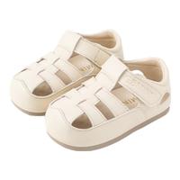 英贝米尼英贝米尼轻稳宝宝凉鞋学步鞋夏季2025婴儿包头鞋子软底女童鞋 米色 24 内长15.3CM适合脚长14.8CM左右