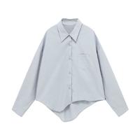 Basic House/百家好休闲衬衫女春季不规则设计感小众宽松衬衣 兰色 L