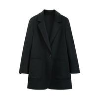 100%山羊绒西装领口袋休闲直筒通勤简约女士羊绒大衣外套