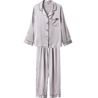 金三塔睡衣女真丝桑蚕丝可外穿短袖丝绸睡衣家居服 高级灰 L